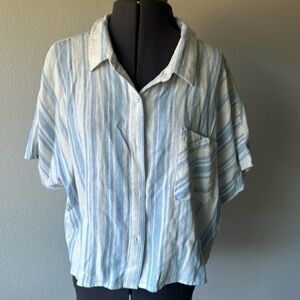 Ci SONO top size XL Linen & Rayon white and blue striped short sleeve baggy fit